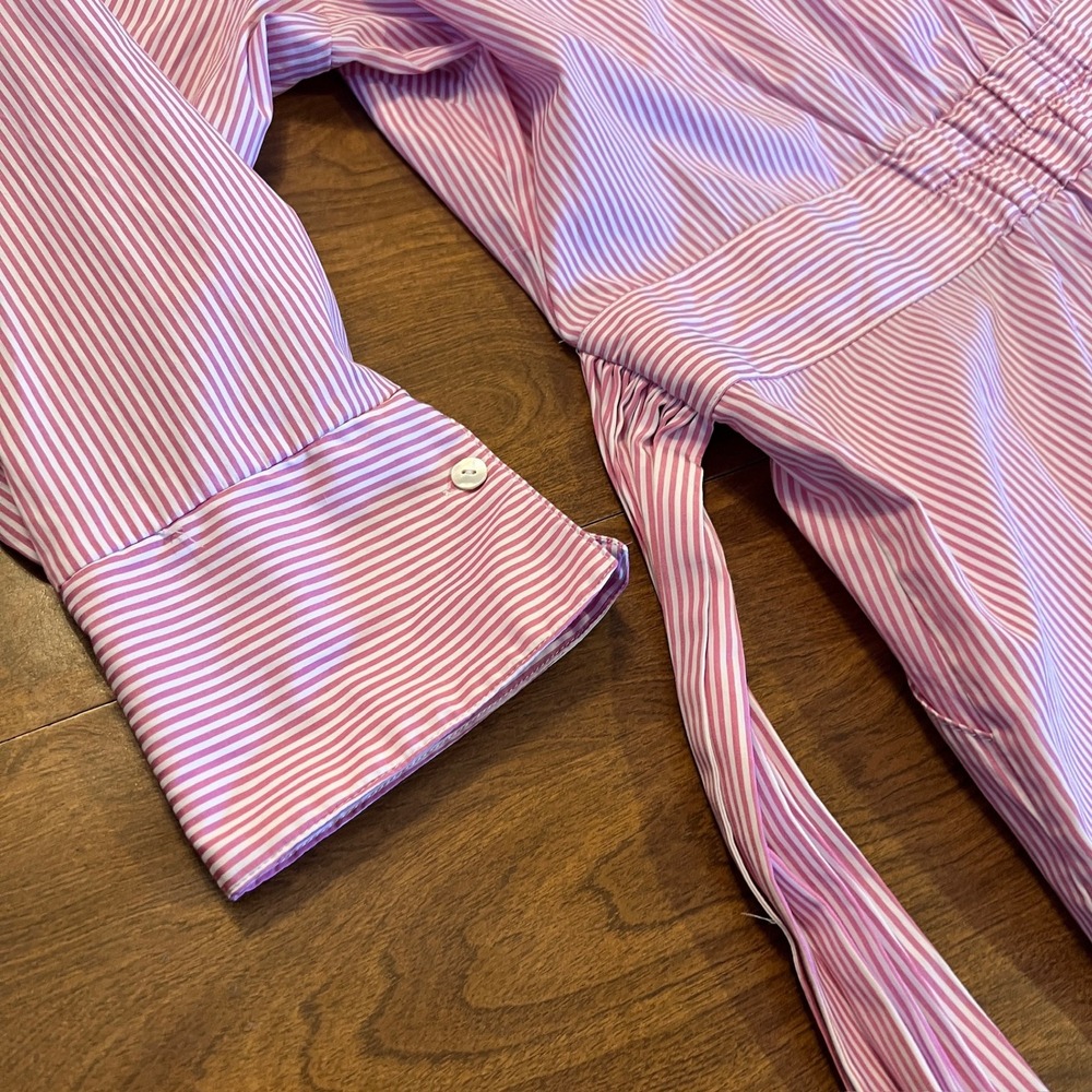 Gretchen Scott Pink and White Striped Shirt Dress XL 3/4 Sleeve Belted Pockets - Picture 13 of 13